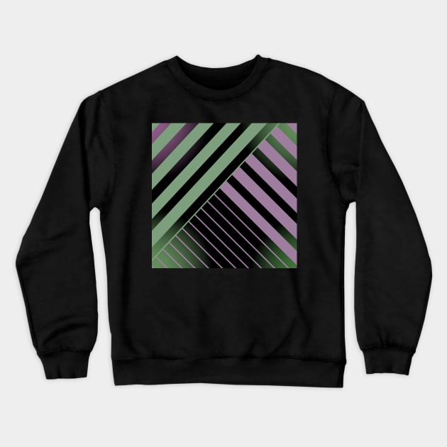 Green and Pink Stripes on Black Crewneck Sweatshirt by OneLook